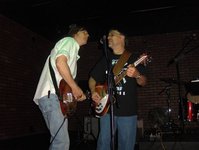 Jerry with his Rose Morris and Gary with the McGuinn Limited Edition share the microphone