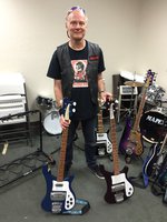 &quot;S&quot; bass fans alert ---  Gareth with his two Set Neck &quot;S&quot; basses and an 8-string PurpleGlo &quot;S&quot; bass behind him