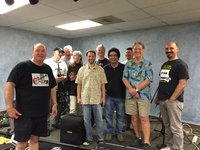 The BARC 2015 attendees on stage at Guitar Showcase .... Rich, Paul W, Don, Kira, Doug, Gareth, Harry, Woody,, Gary F and Pete the drummer