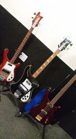Some of the nice Basses on hand  for the Jam:  the 4000 converted &quot;S&quot;, the JetGlo 4001 and the Ruby 4004