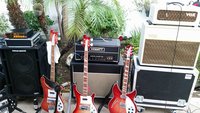 Joey's Bass amp rig and the Snowman's HiWatt and Vox AC15 with cabs