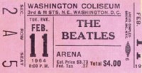 Ticket stub to Beatles' first live American concert in Washington, D.C., February 11th, 1964.
