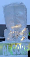 Al Gore ice sculpture unveiled in Fairbanks as invitation to discuss global warming.