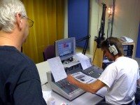 Aitch looks on as Gary twiddles his knobs