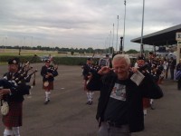 Aitch prepares himself for the trip to Scotty's by listening to a traditional Scottish ipod...at Kempton Park Races