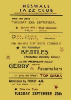 Poster for The Beatles' performance at Heswall Jazz Club, Wirral.