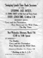 Poster for The Beatles' performance at Liverpool Jazz Society.