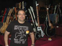 Vito's display with his ultra-cool, experimental color Metallic Blue-Grey 4003 Bass and his Comstock acoustic