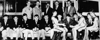 14 April 1963<br />Teddington Studio Center<br />Back Row L-R Brian Matthew, Bert Weedon, Del Shannon ,Mike Berry,<br />Kent Walton. Front Row L-R The Dave Clark Five and then The Vernons<br />Girls sitting on the Beatles' laps.