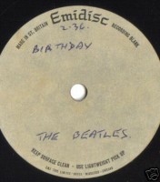 An acetate demo of The Beatles song "Birthday" at auction....<br />it was a gift from producer George Martin to a family friend.