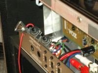 Where the old speaker leads get unsoldered and the 1/4" jack will replace the stone-age wiring (Paul's cc2x with Alnico's)