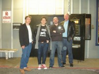 SFD guitarist Jaymie, Paul, Graham and Rich in front of Blue Cafe