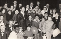 The king of skiffle Lonnie Donegan surrounded by young fans when he appeared at the Globe in 1957.