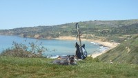 Panorama view shot, from Trump's golf course, looking Westerly, towards Point Vicente, around 3-ish.  The Horsehoe bluffs from the earlier picture are part of the left back drop.