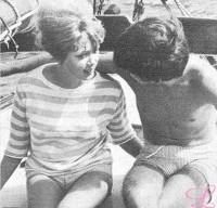 Pattie and George aboard the Maylis on their vacation to Tahiti with John and Cyn