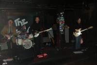 Dave, left with Crosby type Gretsch, Dave on the drums, Ken with JetGlo 360 and Mark with the 370-12 MG