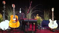 Roger's on-stage instruments (post show) minus his Martin 7-string acoustic