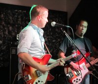 Collin and Joey with the FireGlo's. (Collin's restoration of this 60's "F" hole was done by Fortune Guitars)
