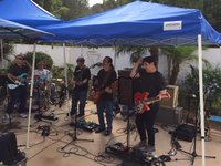 On the Daphne Blue 480 is Javier; Al B on the drums, Gary on the BurgundyGlo 460, Joey on the FireGlo 4004 and Paulie on Big Red
