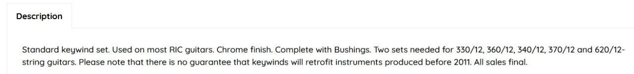 Excerpt from RIC Boutique page for standard keywinds - used for educational purposes only